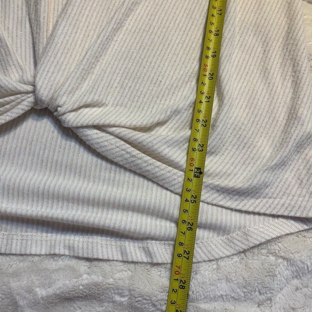 W5 Top Large Relaxed Fit White Cream Metallic Gold Pinstripes Knotted Front - Picture 15 of 16